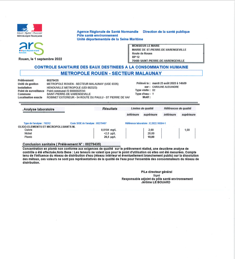 Comment voir les résultats du contrôle sanitaire de l'eau du robinet